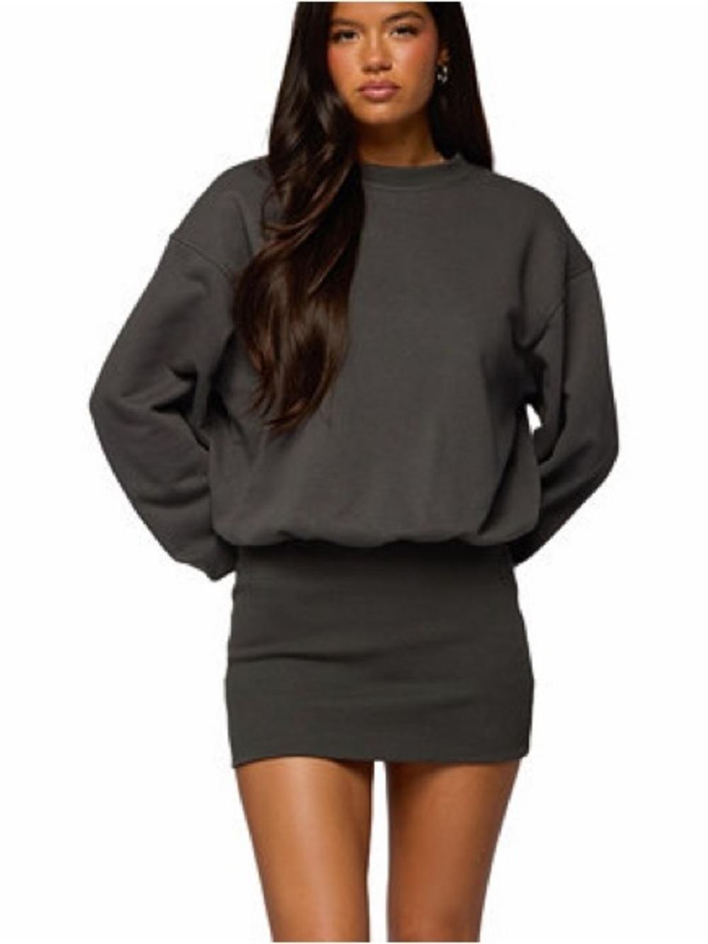 Edikted Jannah Charcoal Crewneck Sweatshirt Dress